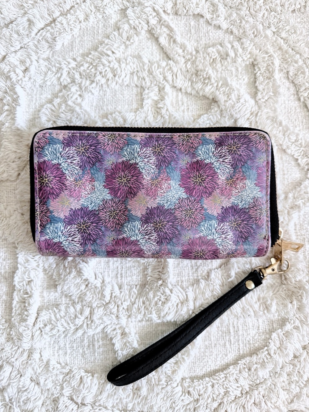 Unbranded Floral Zip Around Wristlet Wallet Purple Pink Black